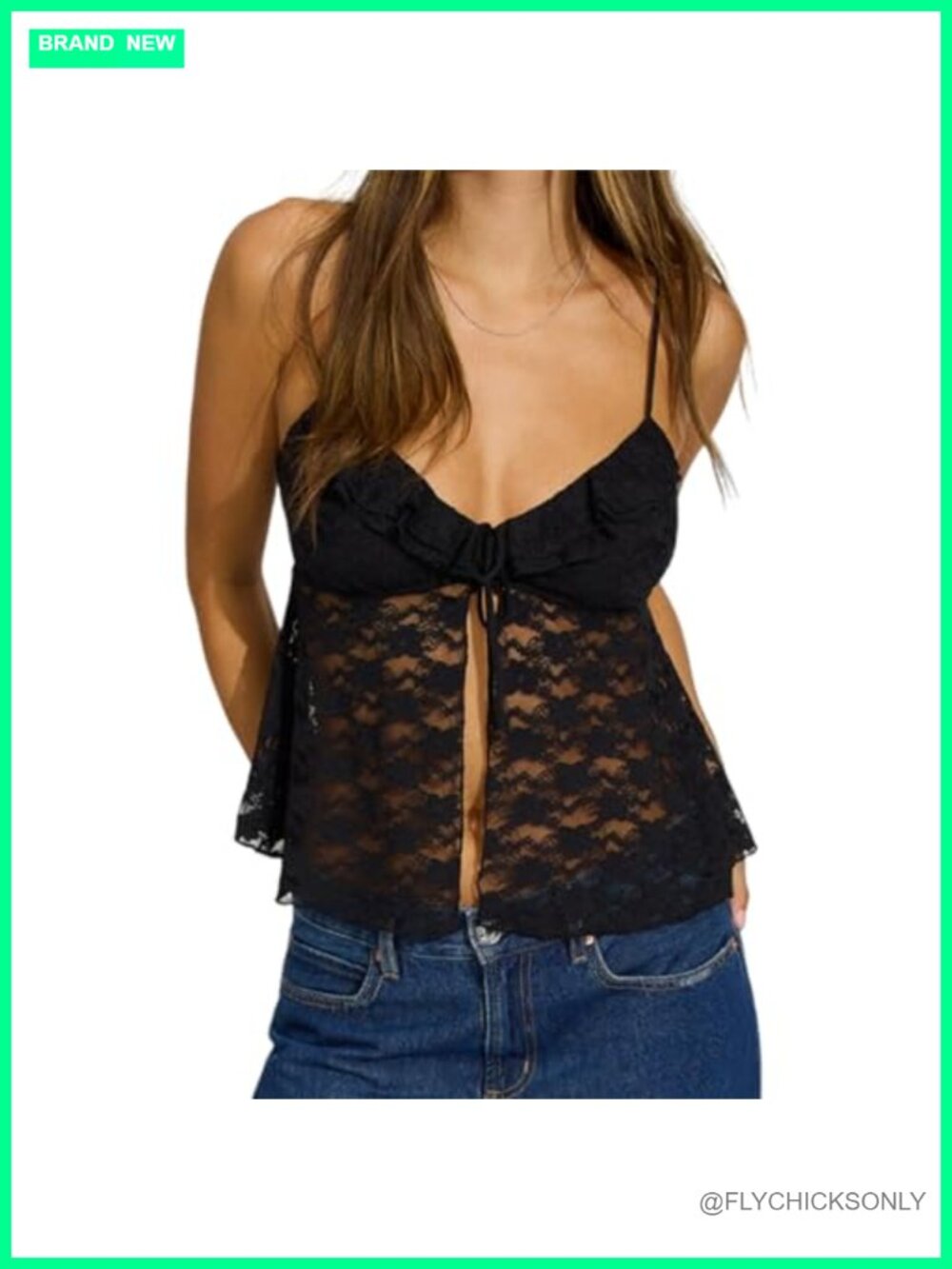 Lace Cami Shirt Sleeveless Spaghetti Strap Tie Up Front Crop Tank Top